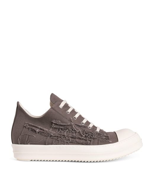 Rick Owens Brown Denim Slashed Low-Top Sneakers for men