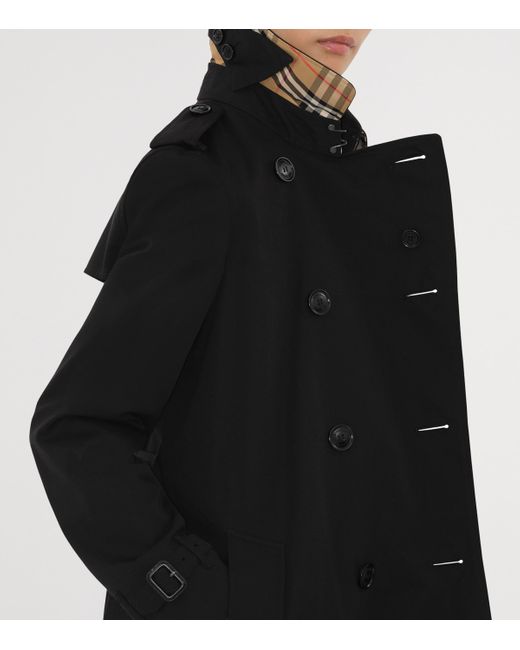 Burberry Black Cotton Short Kensington Heritage Trench Coat