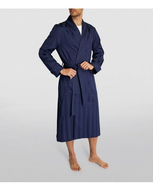 Derek Rose Blue Satin Striped Robe for men