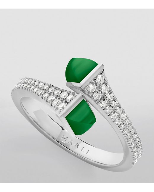 Marli New York Green Diamond And Agate Cleo Ring