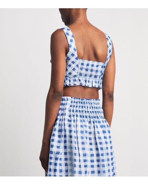 Sandro Blue Linen-Blend Gingham Crop Top