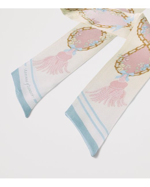Aspinal White Silk Signature Skinny Scarf