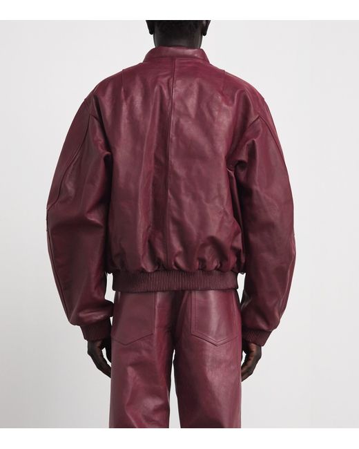 424 Red Leather Bomber Jacket for men