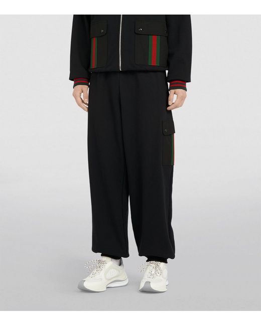 Gucci Black Cotton Jersey Web Stripe Sweatpants for men