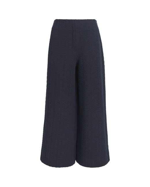 ME+EM Blue Cotton-Blend Textured Cropped Trousers