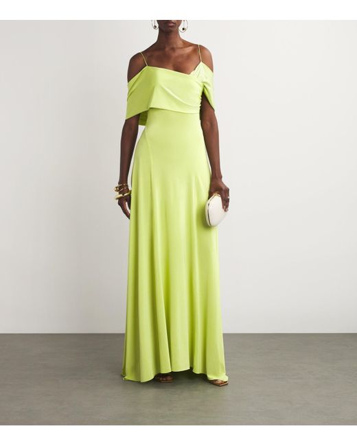 Sandra Mansour Green Draped Luminous Linger Gown