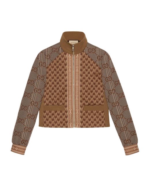 Gucci Brown G Rhombus Jersey Jacquard Zip Jacket