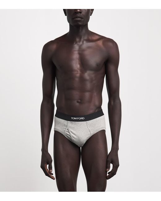 Tom Ford Gray Stretch-Cotton Logo Briefs for men