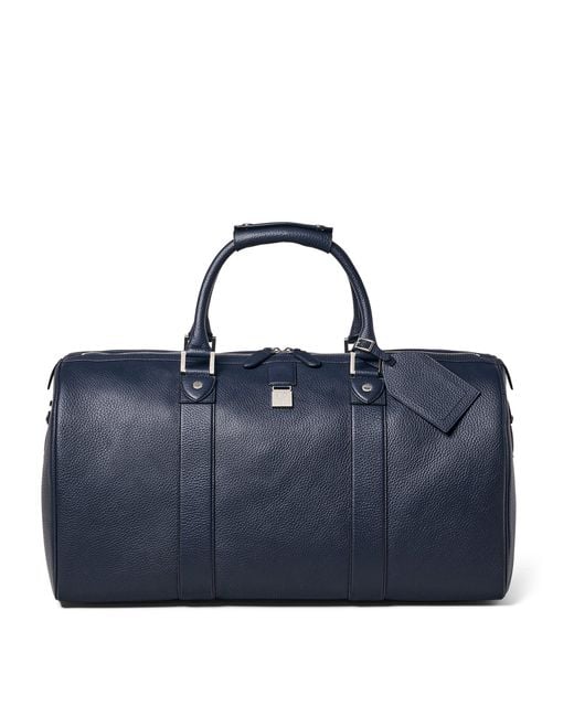 Aspinal Blue Leather Boston Holdall for men