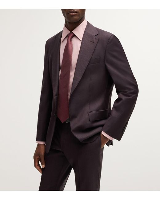 Boss Purple Italian Silk Jacquard Chevron Tie for men