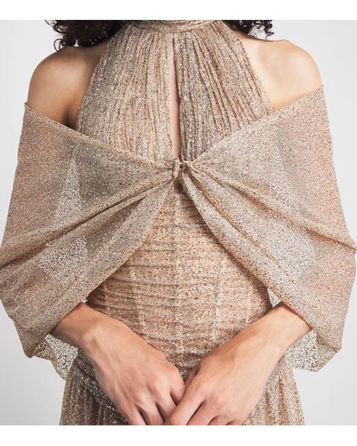 Sandra Mansour Natural Glitter Haze Gown
