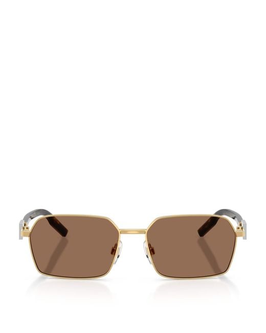 Dolce & Gabbana Brown Wire-Frame Rectangular Sunglasses for men