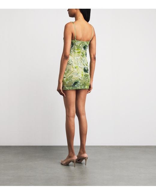 Rachel Gilbert Green Embellished Pierre Mini Dress