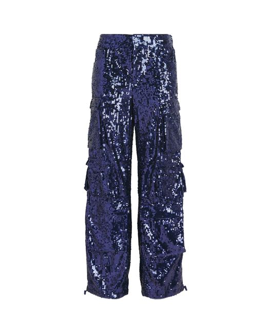 Alice + Olivia Blue Olympia Sequin Cargo Pant