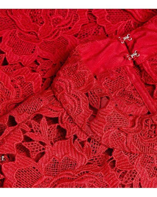 Self-Portrait Red Lace Midi Dress