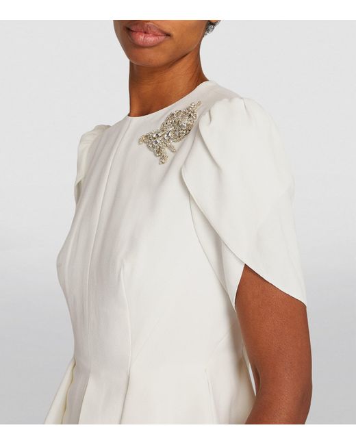 Erdem White Embellished Peplum Midi Dress