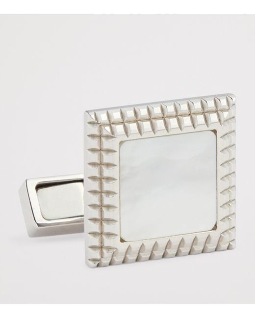 Dunhill White Sterling Hobnail-Insert Square Cufflinks for men