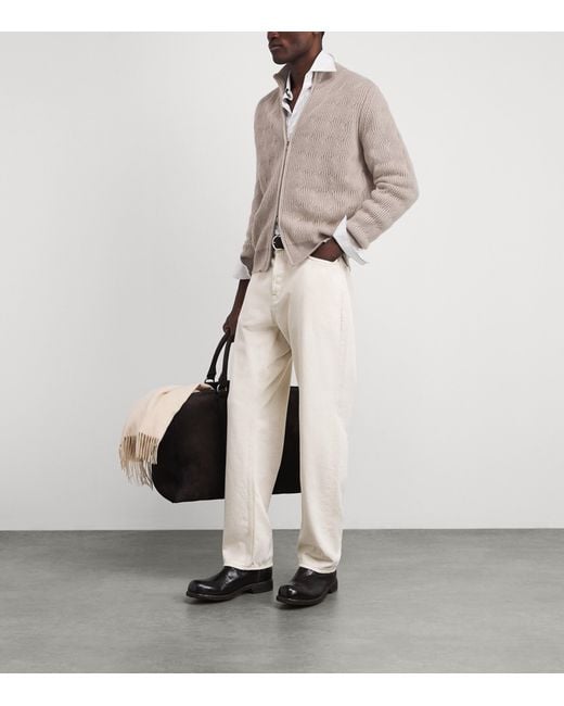FIORONI CASHMERE Brown Cashmere Cable-Knit Zip-Up Sweatshirt for men