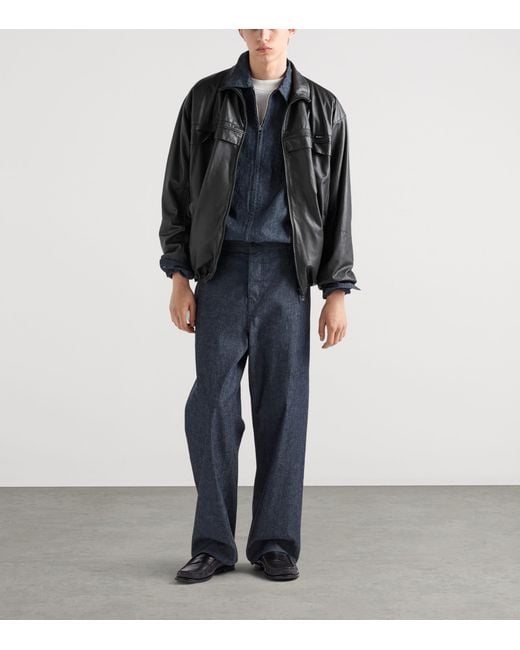 Prada Blue Cotton Chambray Zipped Shirt for men