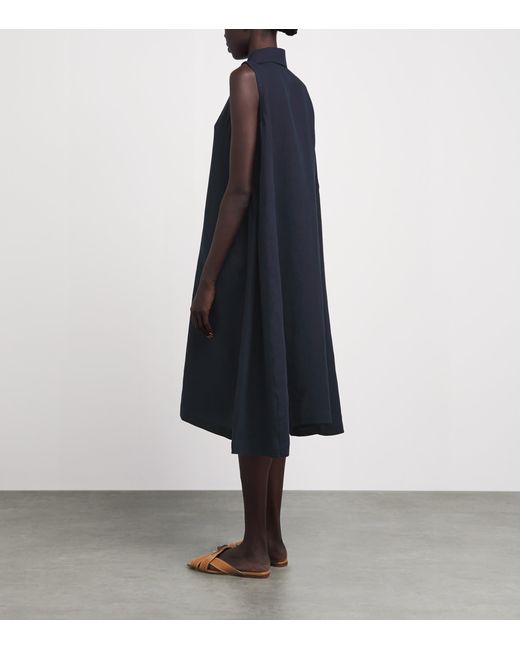 Eskandar Blue Linen Sleeveless Midi Shirt Dress