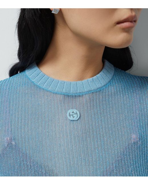 Gucci Blue Metallic Interlocking G Sweater