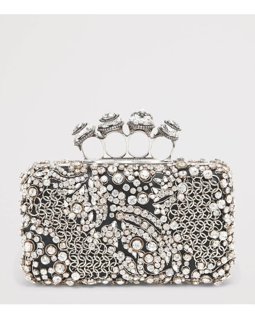 McQueen Metallic Embellished Skull Knuckle Clutch Bag