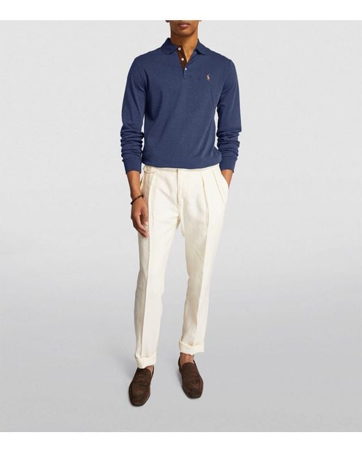 Polo Ralph Lauren Blue Pima Cotton Long Sleeved Polo Shirt for men