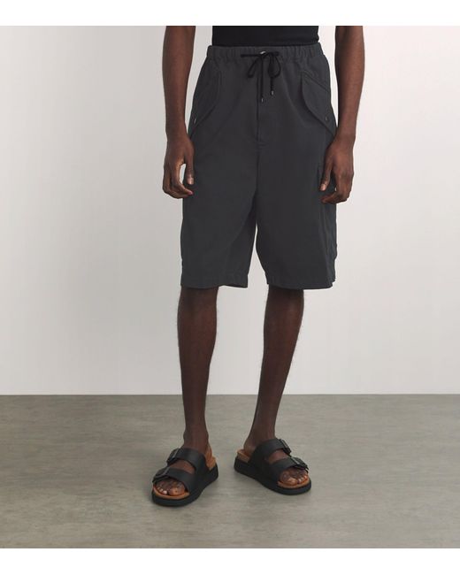 Dries Van Noten Black Cotton Pentin Cargo Shorts for men
