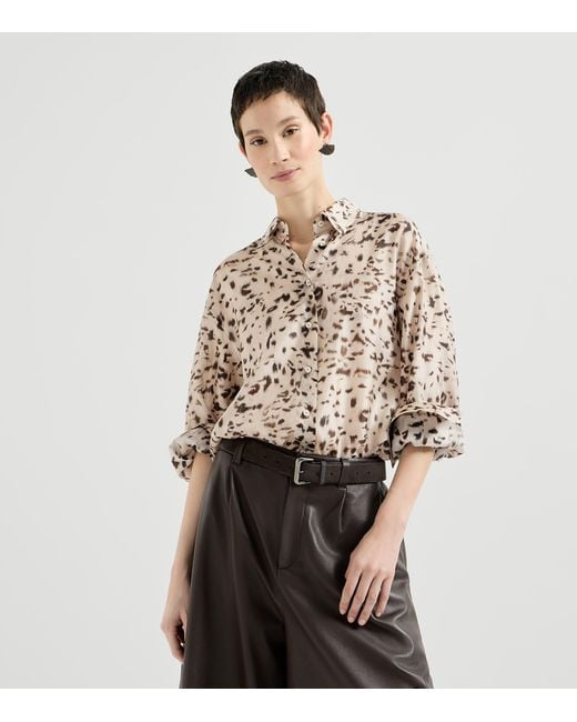 Brunello Cucinelli Natural Silk Lynx Print Pongee Shirt