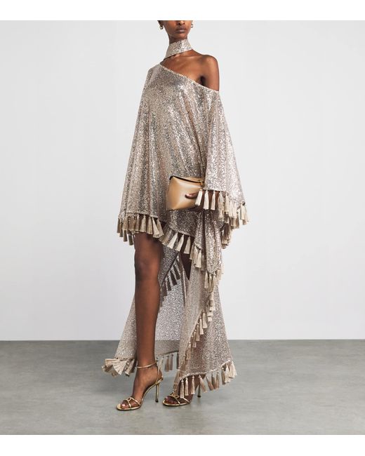 Taller Marmo Natural Sequin Fringed Trebbia Disco Kaftan Mini Dress