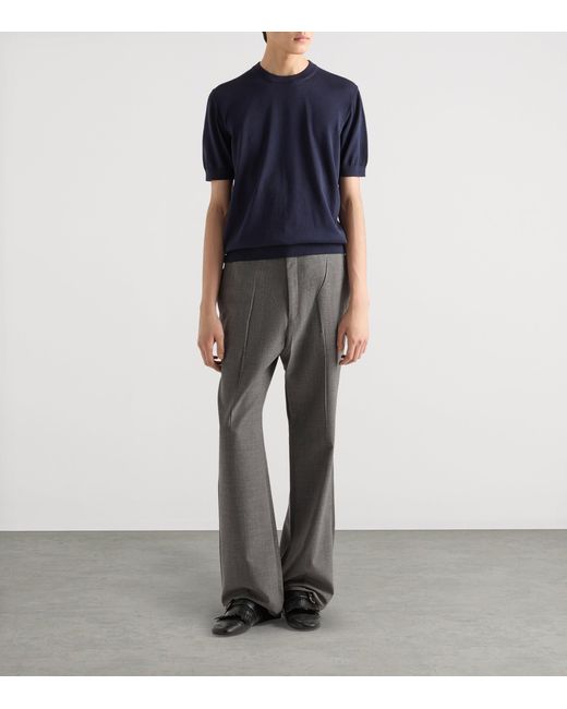 Prada Blue Cotton Short-Sleeve Sweater for men