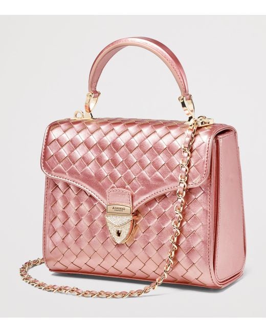 Aspinal Pink Midi Metallic Leather Mayfair Bag