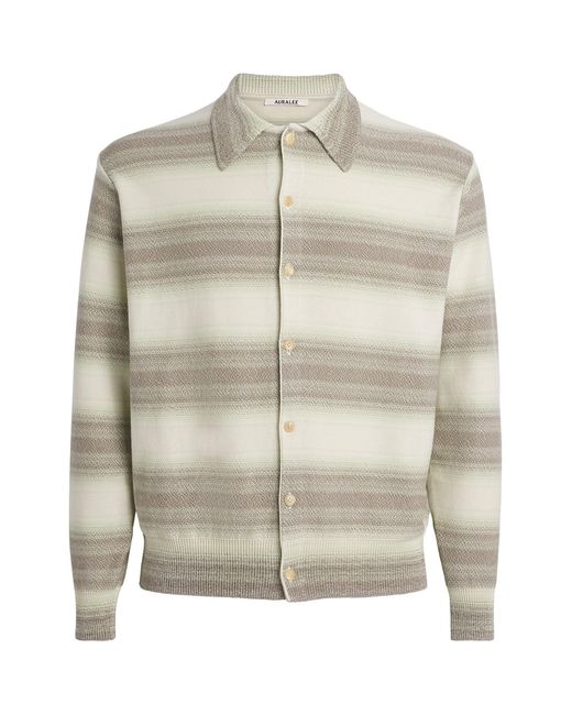 Auralee Gray Cotton-Silk Striped Cardigan for men
