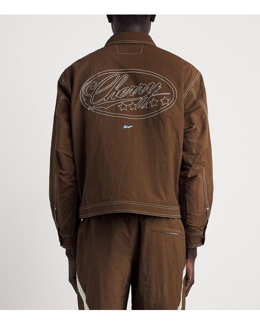CHERRY LA Brown Embroidered Running Jacket for men