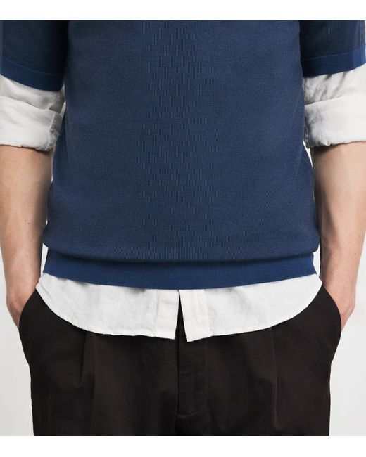 John Smedley Blue Merino Wool Roderick T-Shirt for men