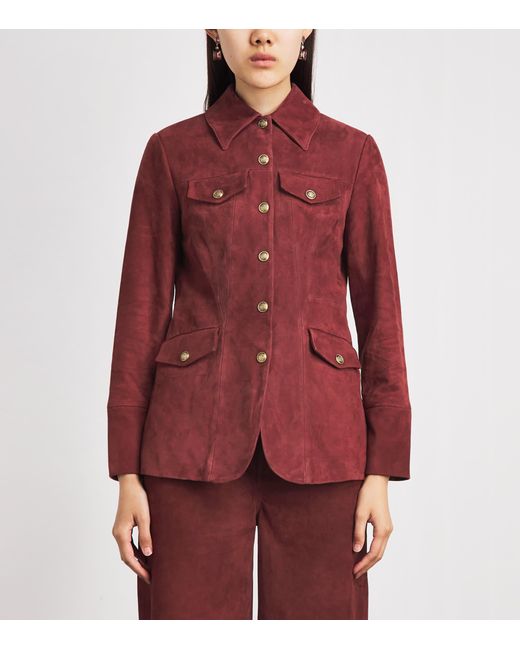 Alice + Olivia Red Dorothie Suede Utility Jacket