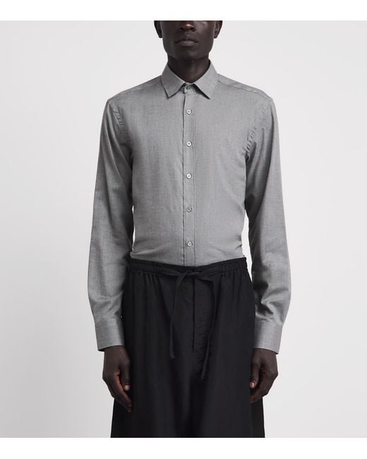 Canali Gray Cotton Herringbone Shirt for men