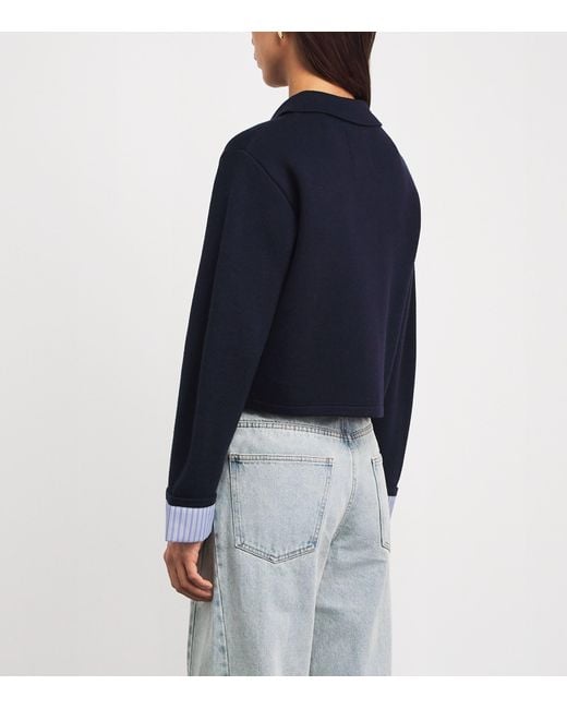 Sandro Blue Wool-Blend Polo Cardigan