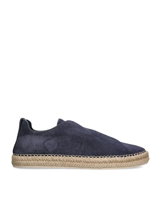 Zegna Blue Suede Triple Stitch Espadrilles for men