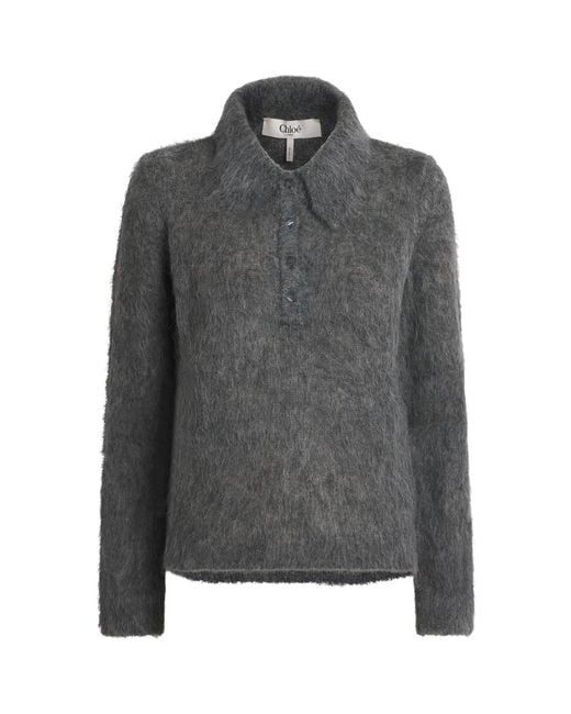 Chloé Gray Alpaca-Blend Polo Sweater