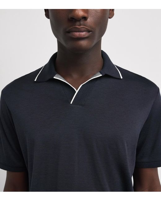 Paul & Shark Blue Silk-Cotton Open-Collar Polo Shirt for men