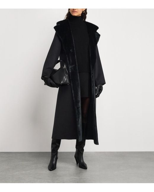 Yves Salomon Black Hooded Mink Fur-Trim Coat