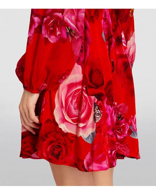 Camilla Red Silk Crystal-embellished Wrap Mini Dress