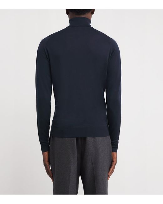John Smedley Blue Merino Wool Cherwell Rollneck Sweater for men