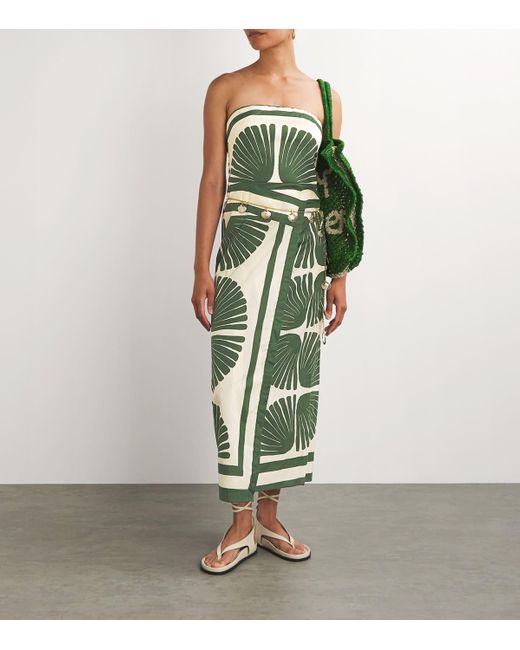 Johanna Ortiz Green Ancient Peru Strapless Midi Dress