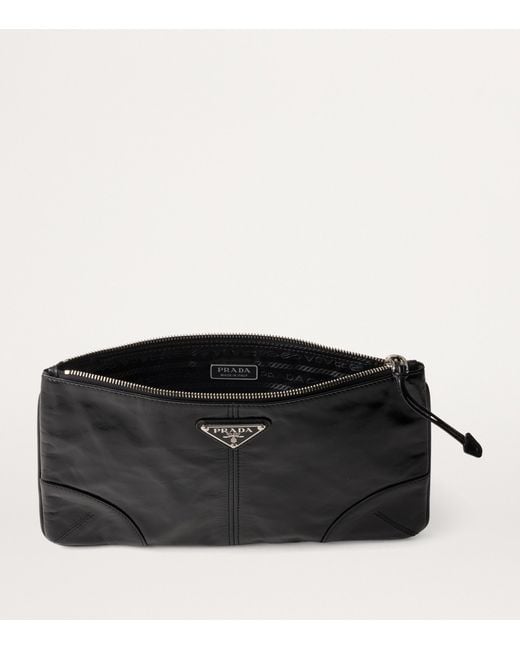 Prada Black Leather Triangle Pouch for men