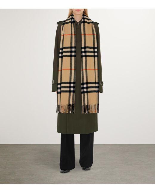 Burberry Natural Wide Cashmere Check Scarf