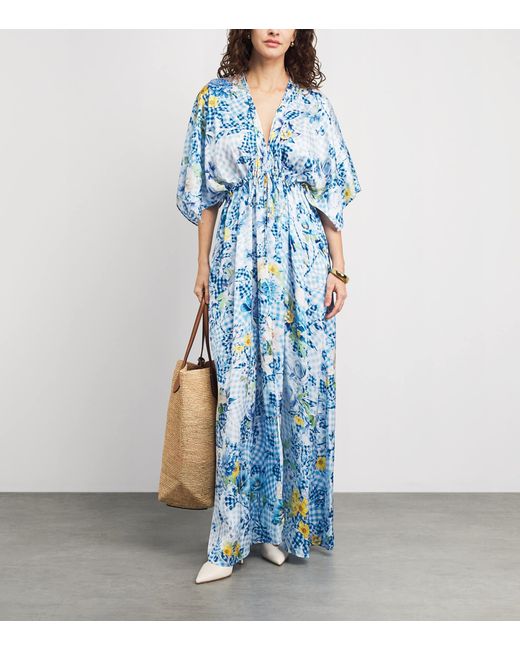 Mary Katrantzou Blue Satin Fleur De Vichy Taormina Kaftan Dress
