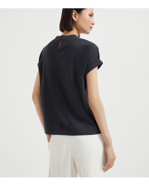 Brunello Cucinelli Black Stretch-Cotton Monili-Detail T-Shirt