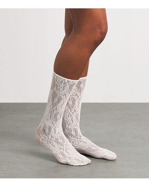 Wolford White Infinite Rose Net Socks